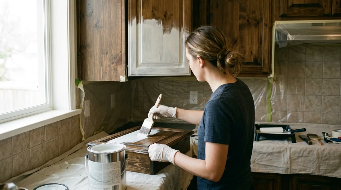 The primer is picked for the substrate: shellac or a bonding primer over knotty wood and old stain, — San Angelo, TX