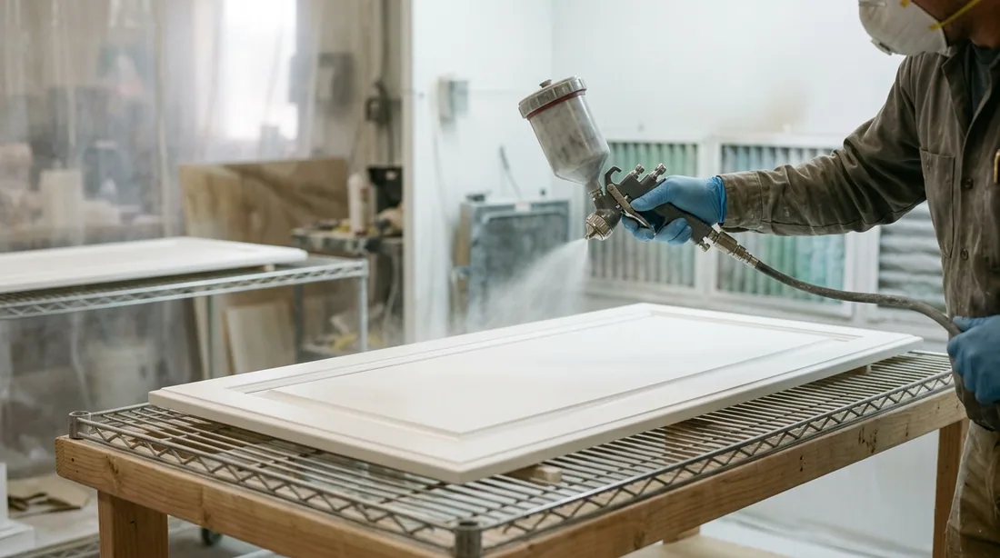 Doors are sprayed flat in a controlled area, two thin coats with a light sand between — San Angelo, TX